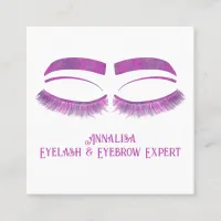 Luxury Watercolor Eyelash & Brow Beauty, Purple Square Business Card