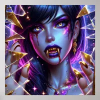 Vampire with Gold Fangs Ai Art Poster