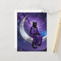 Black cat on the crescent moon  postcard