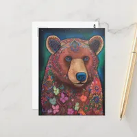 A Colorful Floral Bear Postcard