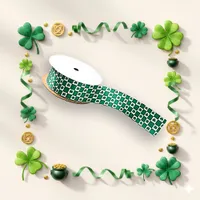 Irish Green Checkered Shamrock Pattern Design Satin Ribbon