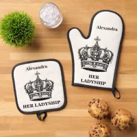 Her Ladyship Crown Picture Funny Personalized Oven Mitt & Pot Holder Set