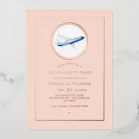 Rose Gold and Blush Pink Travel Bachelorette Party Foil Invitation