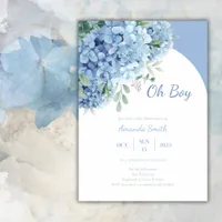 Watercolor Floral Blue Modern Boy Baby Shower Invitation