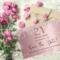 21st birthday blush pink save the date card