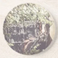 amish Waiting Horse Sandstone Coaster