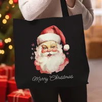 Vintage Retro Santa Claus Black Merry Christmas Tote Bag