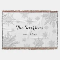 Light Gray Winter Snowflakes Throw Blanket