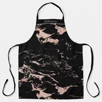 Chic Black and Rose Gold Foil Marble Apron