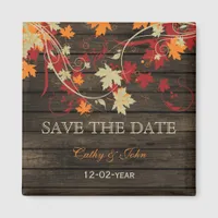 Barn Wood Rustic Fall Leaves Wedding save the date Magnet