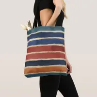 Wide Watercolor Stripes Brick Rust Teal Navy  Tote Bag