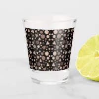 Hexagon & Triangle Pink & Brown on Black Pattern  Shot Glass