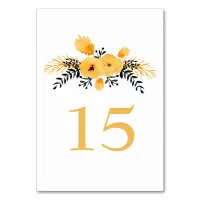 yellow gray watercolor floral wedding table number