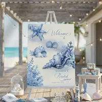 Coastal Ocean Blue Seashell Bridal Shower Welcome Foam Board