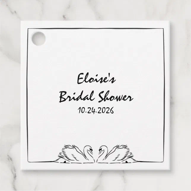 Simple Timeless Handwritten Swan Bridal Shower  Favor Tags