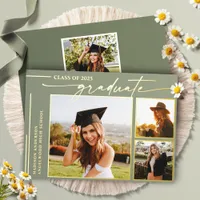 Modern Sage Green Script Graduate Photo Graduation Foil Invitation