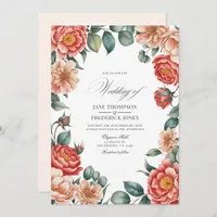 Coral Rose, Apricot Blush, and Soft Mint Wedding Invitation