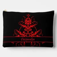 Romantic, Elegant Vintage Red Damask Accessory Pouch