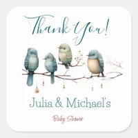 Whimsical Birds on Branches  Pastel Baby Shower Square Sticker