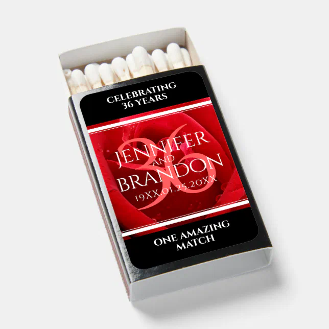 Elegant 36th Rose Wedding Anniversary Celebration Matchboxes