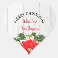 Merry Christmas Personalized Poinsettia Heart Sticker