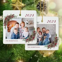 Rustic Family 2 Photo Christmas Ceramic Ornament