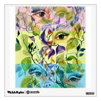 Handpainted Elegant Feminine Eyes Colorful Leaves  Wall Sticker