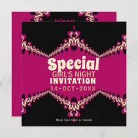 Groovy Black & Hot Pink Girls Night Party Invitation