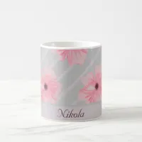 Pink Flowers And Stripes Personalized Coffee Mug