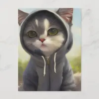 Adorable and Sweet Kitten Wearing a Hoodie Postcard