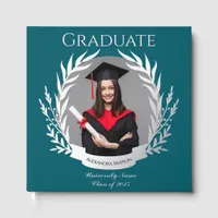 Elegant Photo Graduation Party Dark Cyan & Silver Foil Guest Book