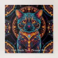 Cosmic Guardian Cat – Neon Galaxy Mandala  Jigsaw Puzzle