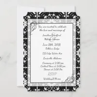 Black and White Fractal Mandala Wedding Invitation