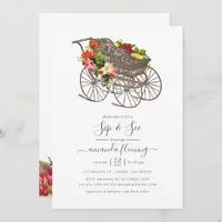 Vintage Floral Baby Carriage Baby Shower Sip & See Invitation