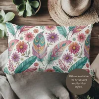 Boho Bright Feathers Lumbar Lumbar Pillow