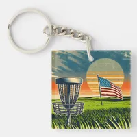 Vintage American Flag Disc Golf Vintage Sun Keychain