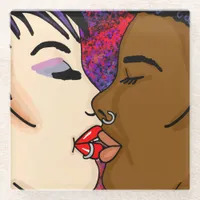 Romantic Kiss | Interracial Romance    Glass Coaster