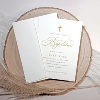 Elegant Gold Cross Baptism Invitation