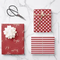 Christmas Holidays Red and White Merry and Bright Wrapping Paper Sheets