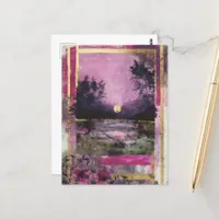 The Moonlit Pond Mixed Media Collage Postcard
