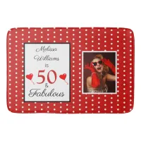 50 and Fabulous Name Photo 50th Birthday WH Red Bath Mat