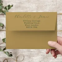 Gold With Green Elegant Script Wedding Invitation Envelope