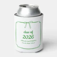 Elegant Whimsical Bow Green Custom Graduation Can Cooler