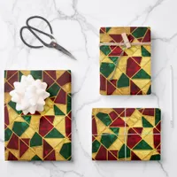 Stained Glass Style Christmas Red Green Gold  Wrapping Paper Sheets
