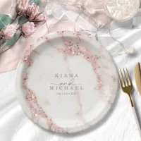 Modern Marble Glitter Wedding Rose Gold ID816 Paper Plates