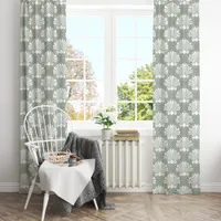 Sage Green & White Seashell Coastal Blackout Curtains