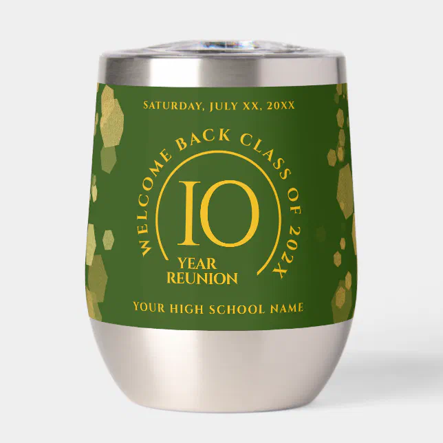 Green & Gold School College Class Reunion Thermal Wine Tumbler