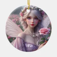 Beautiful June Fairy in Roses Ceramic Ornament