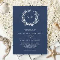 Navy Blue Nautical Coral Reef Wedding Invitation