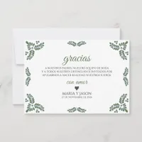 Talavera Green Floral Minimalist Spanish Wedding Thank You Card